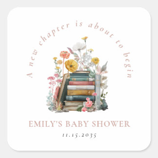 New Chapter Floral Baby Shower Square Sticker
