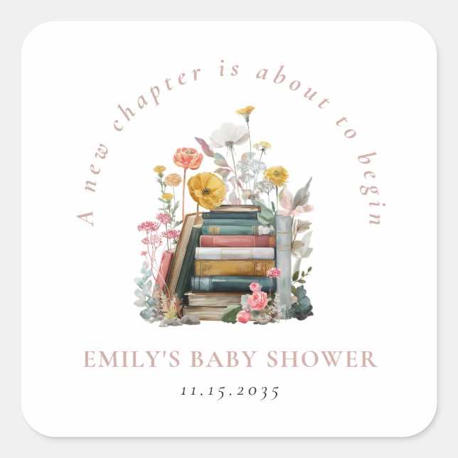 New Chapter Floral Baby Shower Square Sticker (Front)