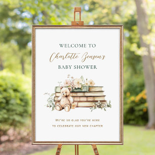 New Chapter Floral Book Baby Shower Welcome Poster