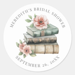 New Chapter Floral Book Bridal Shower Classic Round Sticker