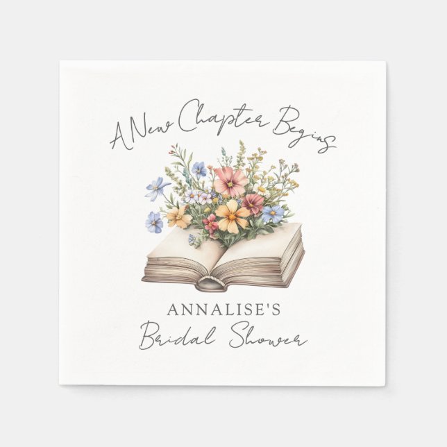 New Chapter Floral Book Bridal Shower Napkins (Front)