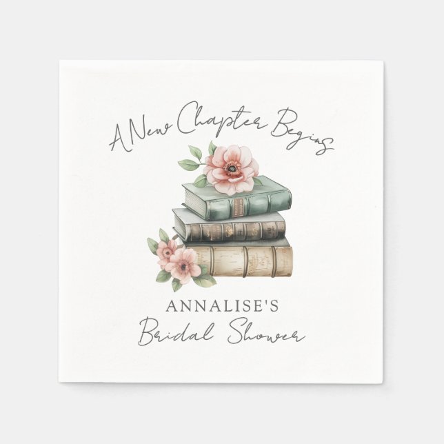 New Chapter Floral Book Bridal Shower Napkins (Front)