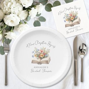 New Chapter Floral Book Bridal Shower Paper Plates