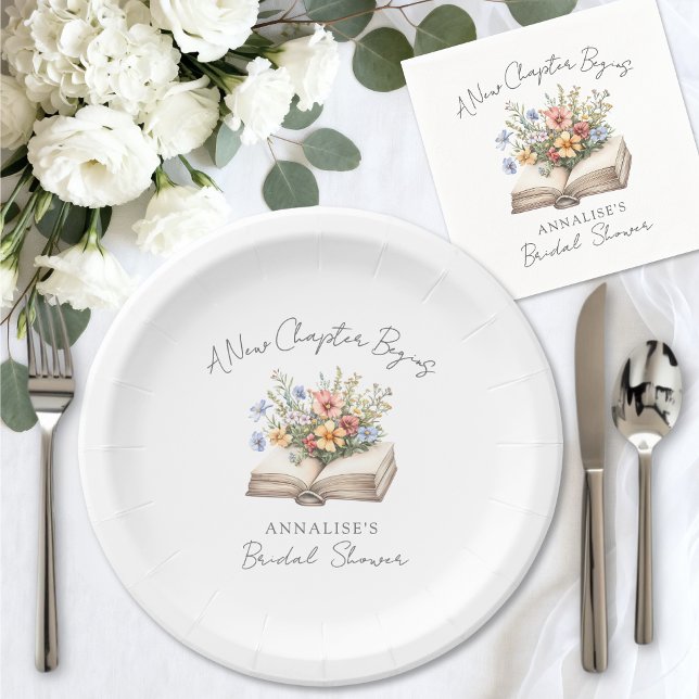 New Chapter Floral Book Bridal Shower Paper Plates (New Chapter Floral Book Bridal Shower Paper Plates)