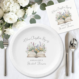 New Chapter Floral Book Bridal Shower Paper Plates