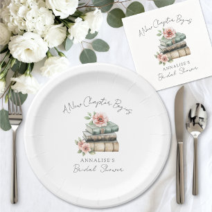 New Chapter Floral Book Bridal Shower Paper Plates