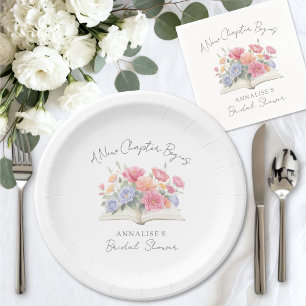 New Chapter Floral Book Bridal Shower Paper Plates