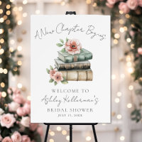 New Chapter Floral Book Bridal Shower Welcome Sign