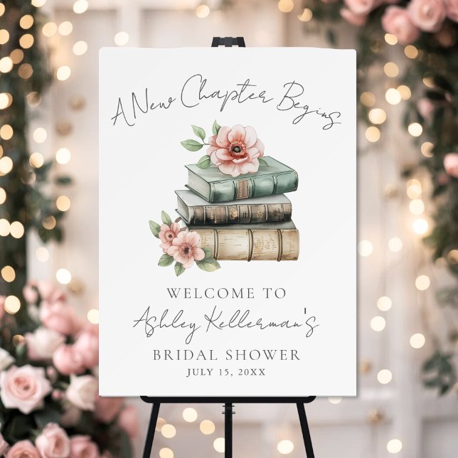 New Chapter Floral Book Bridal Shower Welcome Sign (New Chapter Floral Book Bridal Shower Welcome Sign)