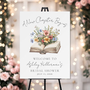 New Chapter Floral Book Bridal Shower Welcome Sign