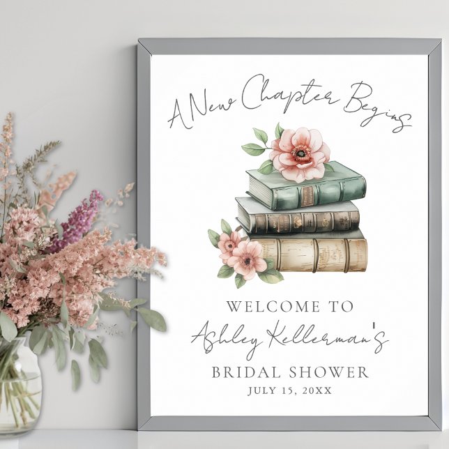 New Chapter Floral Book Bridal Shower Welcome Sign (New Chapter Floral Book Bridal Shower Welcome Sign)
