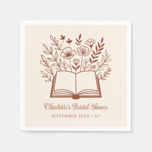 New Chapter Floral Book Terracotta Bridal Shower Napkins