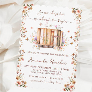 New Chapter Floral Book Theme QR Bridal Shower Invitation