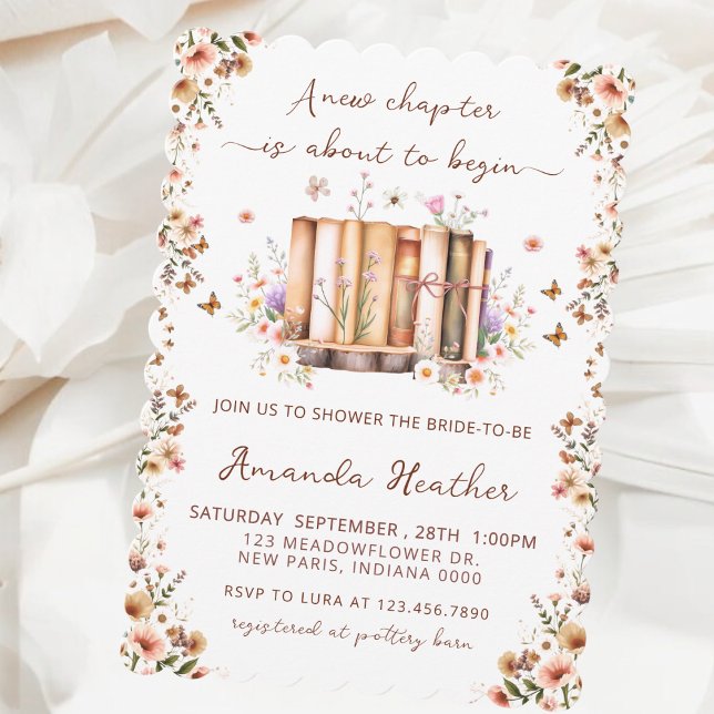 New Chapter Floral Book Theme QR Bridal Shower Invitation (Creator Uploaded)