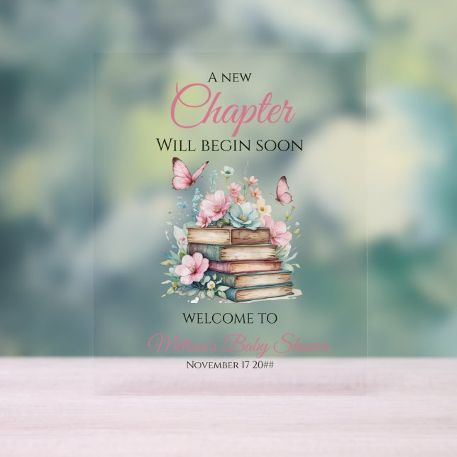 New Chapter Girl Storybook Baby Shower Welcome Acrylic Sign (Neutral)