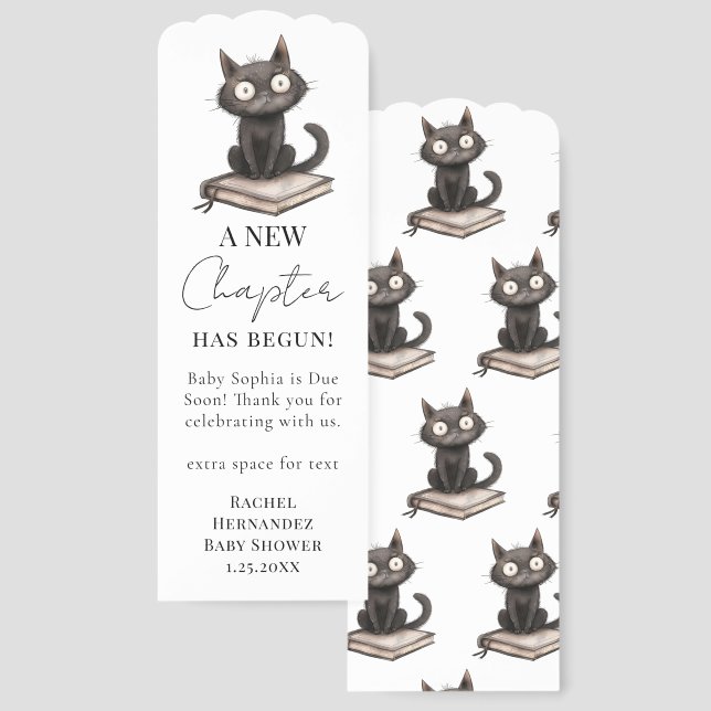 New Chapter Halloween Cat Baby Shower Favor Bookmarks (Front & Back)