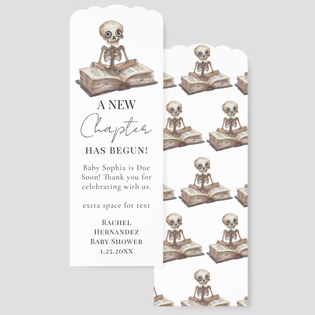 New Chapter Halloween skeleton Baby Shower Favor Bookmarks (Front & Back)
