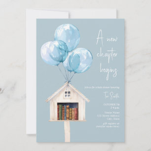 New Chapter Library Balloons Book Baby Shower Blue Invitation