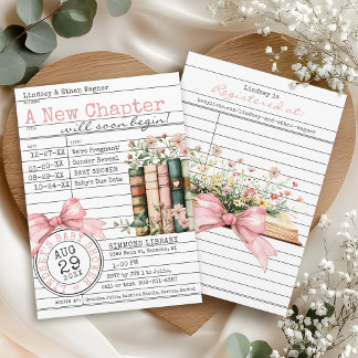 New Chapter Library Card Book Bow Baby Girl Shower