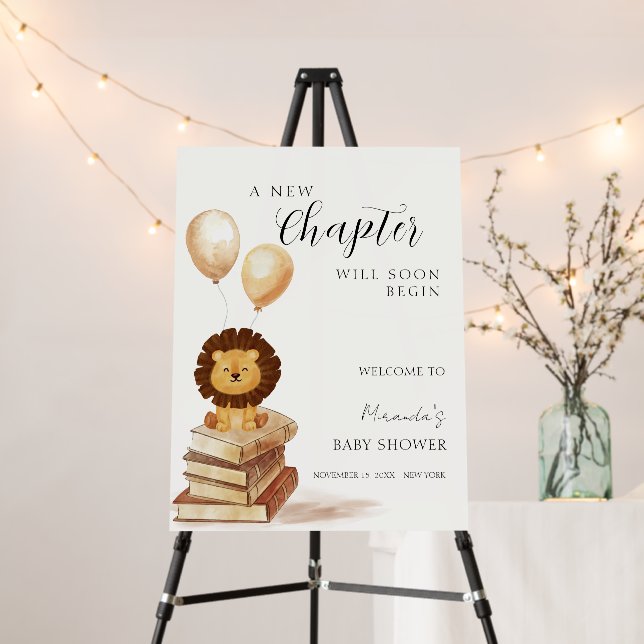 New Chapter Lion Balloon Baby Shower Welcome Sign (In Situ (Stand))
