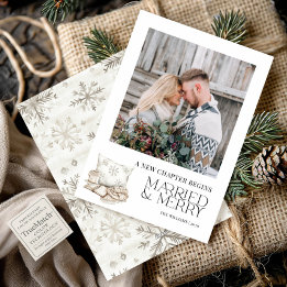 New Chapter Married Merry Neutral Snowflake Photo Holiday Card
