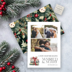 New Chapter Married & Merry Newlywed Bow 3 Photo Holiday Card