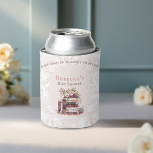 New chapter old books baby shower pale blush peony can cooler