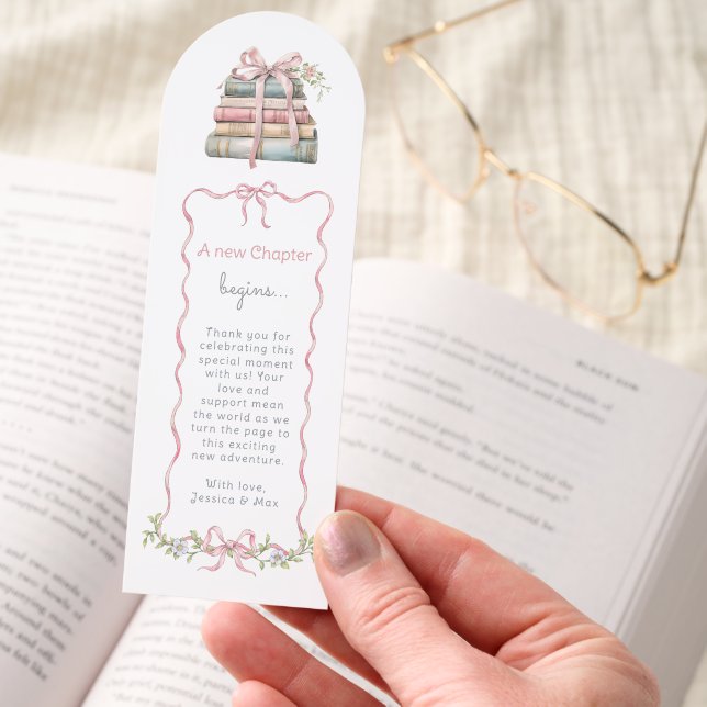 New Chapter Pink Bow Baby Shower Book Bookmark (Hand)