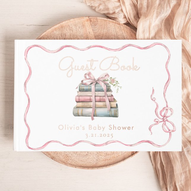 New Chapter Pink Bow Baby Shower Foil Guest Book (Creator Uploaded)