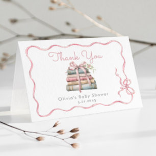New Chapter Pink Bow Baby Shower Letterpress Thank You Card
