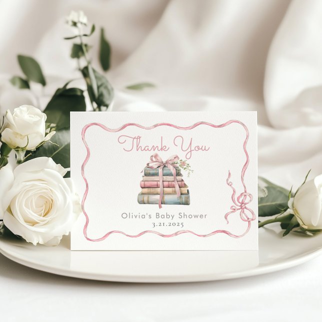 New Chapter Pink Bow Baby Shower Thank You Card (Creator Uploaded)