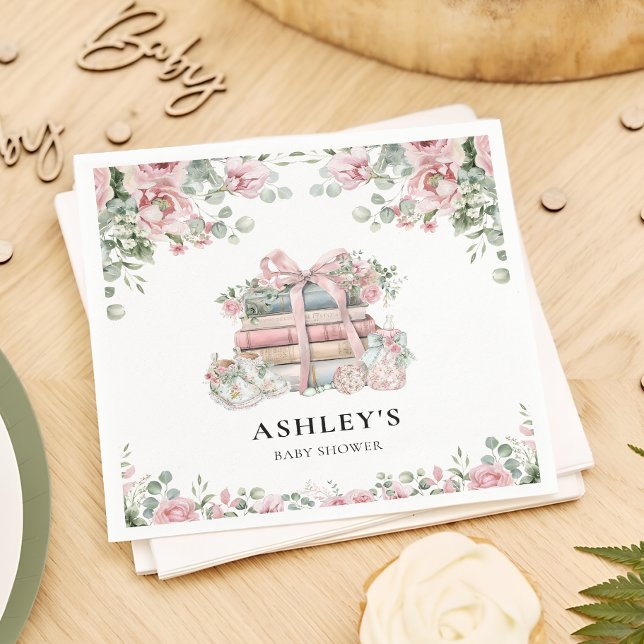 New Chapter Pink Bow Floral Baby Shower Napkins (Creator Uploaded)