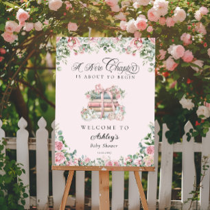 New Chapter Pink Bow Floral Baby Shower Welcome Foam Board
