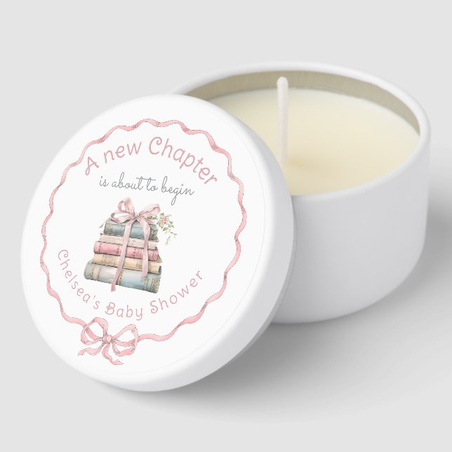 New Chapter Pink bow Storybook Baby Shower Mini Candle Favors (Corner)