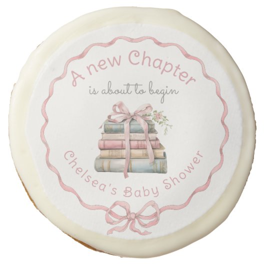 New Chapter Pink bow Storybook Baby Shower Sugar Cookie (Front)