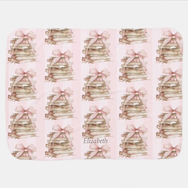New Chapter Pink Bow Stripes Baby Blanket (Horizontal)