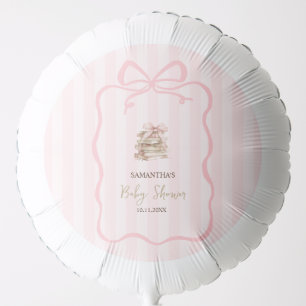 New Chapter Pink Bow Stripes Baby Shower Balloon