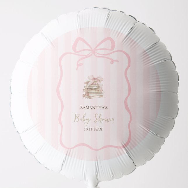 New Chapter Pink Bow Stripes Baby Shower Balloon (Front)