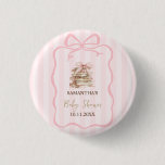New Chapter Pink Bow Stripes Baby Shower Button