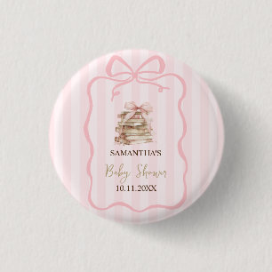 New Chapter Pink Bow Stripes Baby Shower Button