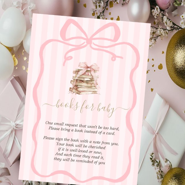 New Chapter Pink Bow Stripes Baby Shower Enclosure Card (Creator Uploaded)