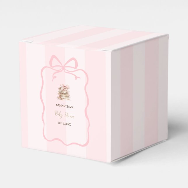 New Chapter Pink Bow Stripes Baby Shower Favor Boxes (Front Side)