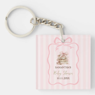 New Chapter Pink Bow Stripes Baby Shower Keychain