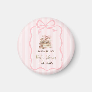 New Chapter Pink Bow Stripes Baby Shower Magnet