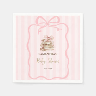 New Chapter Pink Bow Stripes Baby Shower Napkins