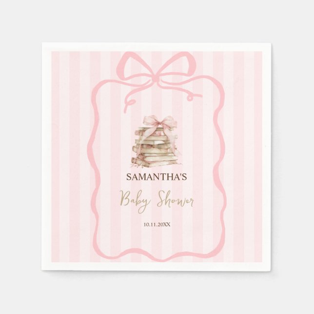 New Chapter Pink Bow Stripes Baby Shower Napkins (Front)