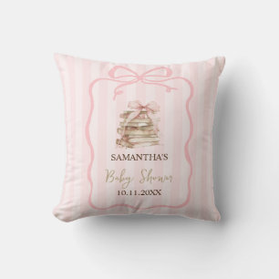 New Chapter Pink Bow Stripes Baby Shower Throw Pillow