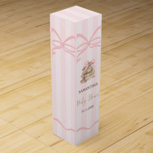 New Chapter Pink Bow Stripes Baby Shower Wine Box