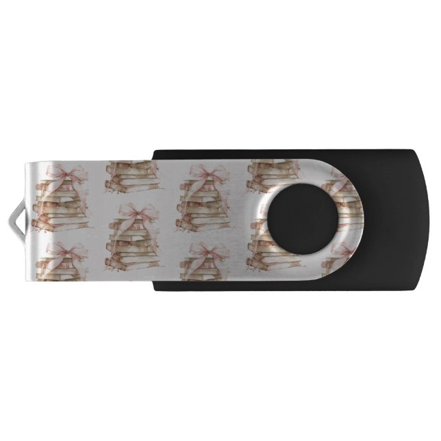 New Chapter Pink Bow Stripes Flash Drive (Back)