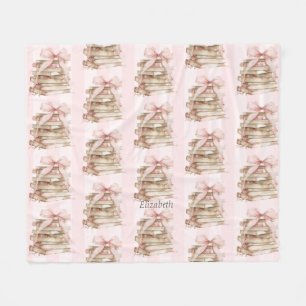 New Chapter Pink Bow Stripes Fleece Blanket